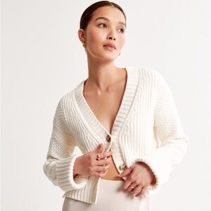 Abercrombie & Fitch Cotton-Blend Seed Stitch Cardigan, White, Small